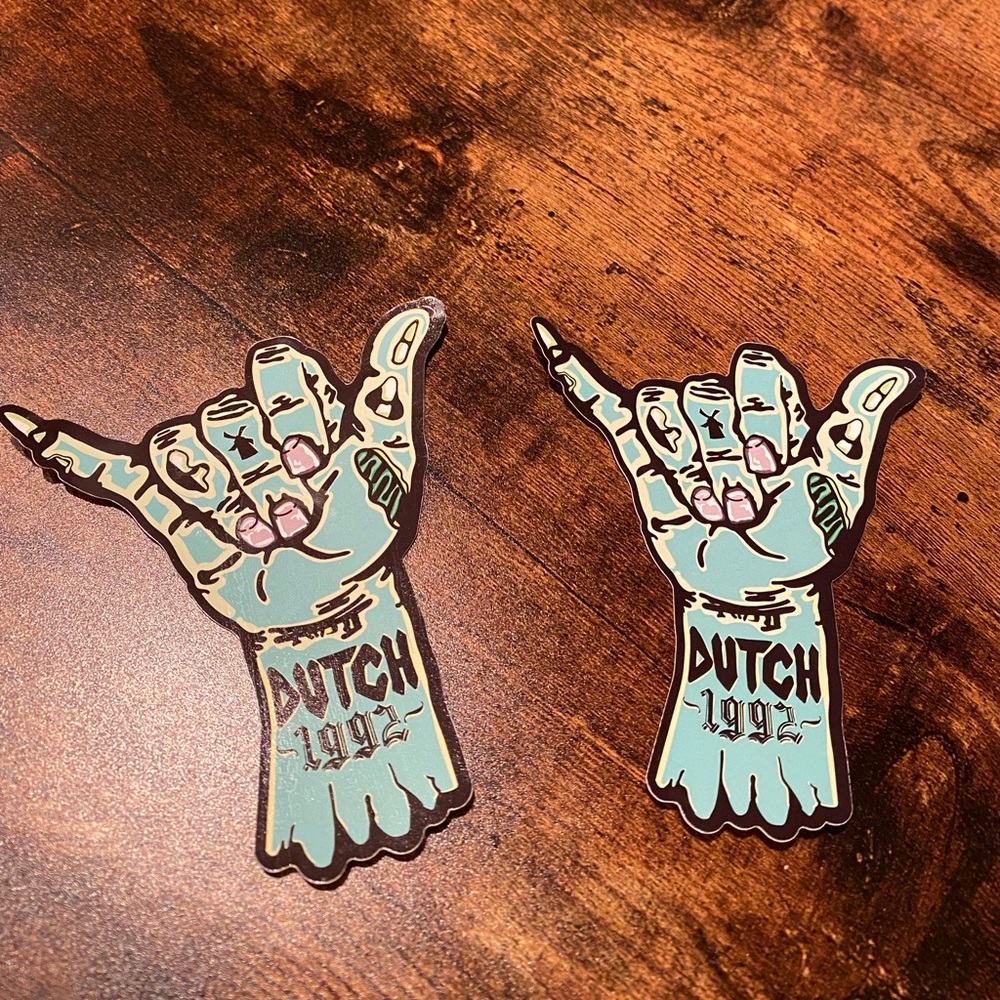 Dutch Bros Teal Zombie Hand Stickers with Pink Nails